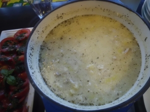 Rustic chicken, leek and Yoghurt soup